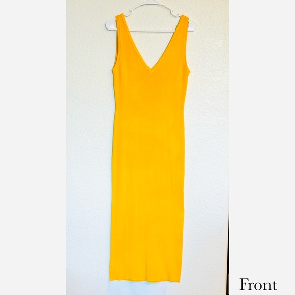 HOUSE OF HARLOW 1960 Sleeveless Rib Knit Deep V-Neck Dress, M in Sunflower NWT - Picture 2 of 11